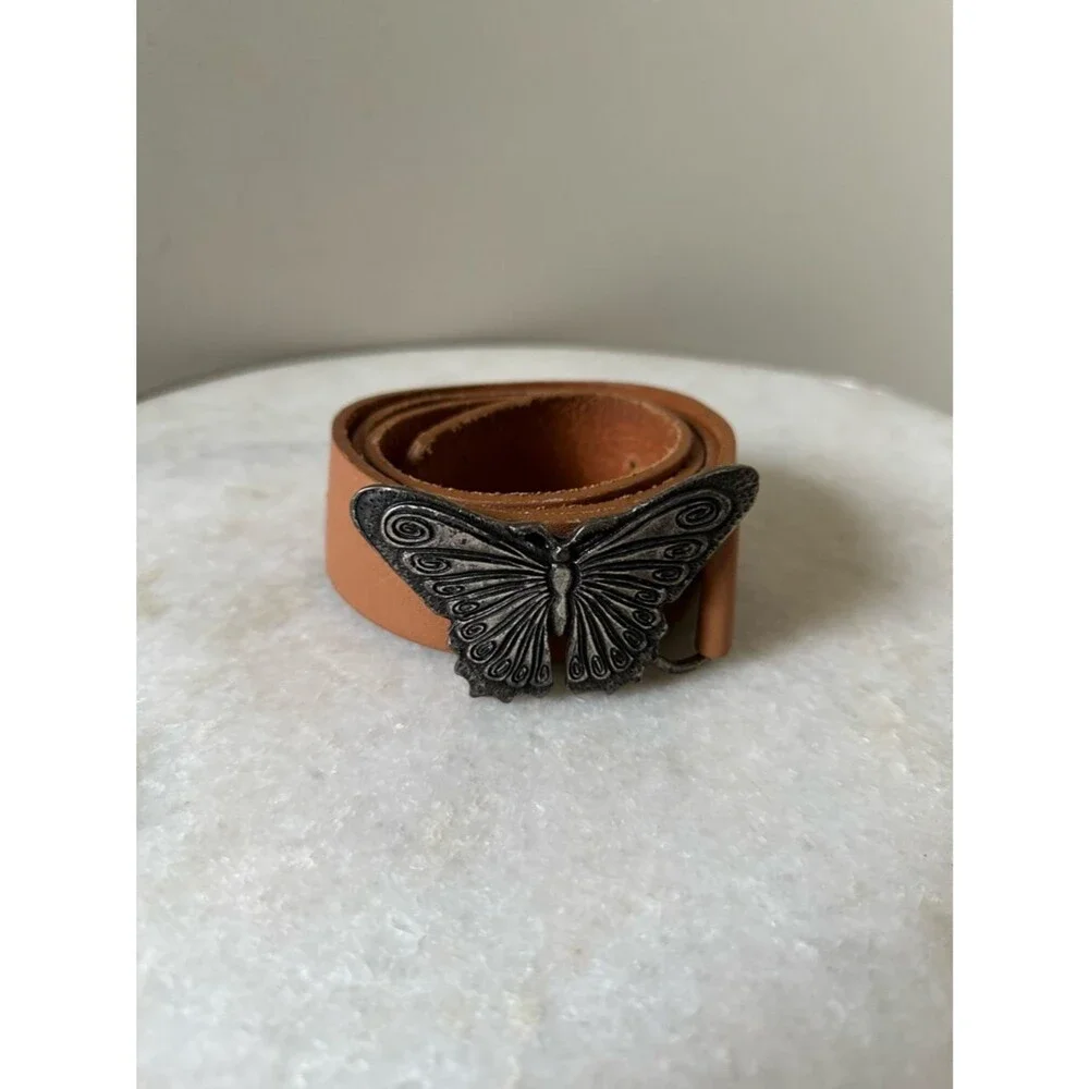 Navy Blue Brand Genuine Leather Cognac Western Boho Butterfly Buckle Belt 36